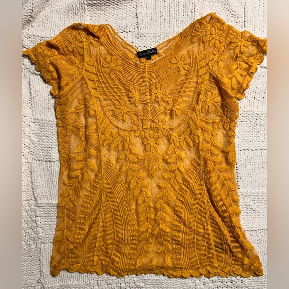 Vintage Knapp Studio Yellow Crochet Shirt